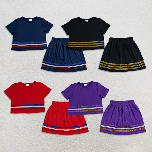 Sibling Baby Girls Kids Short Sleeves Stripes Shirts Skirts Shorts Summer Sets Clothes RTS