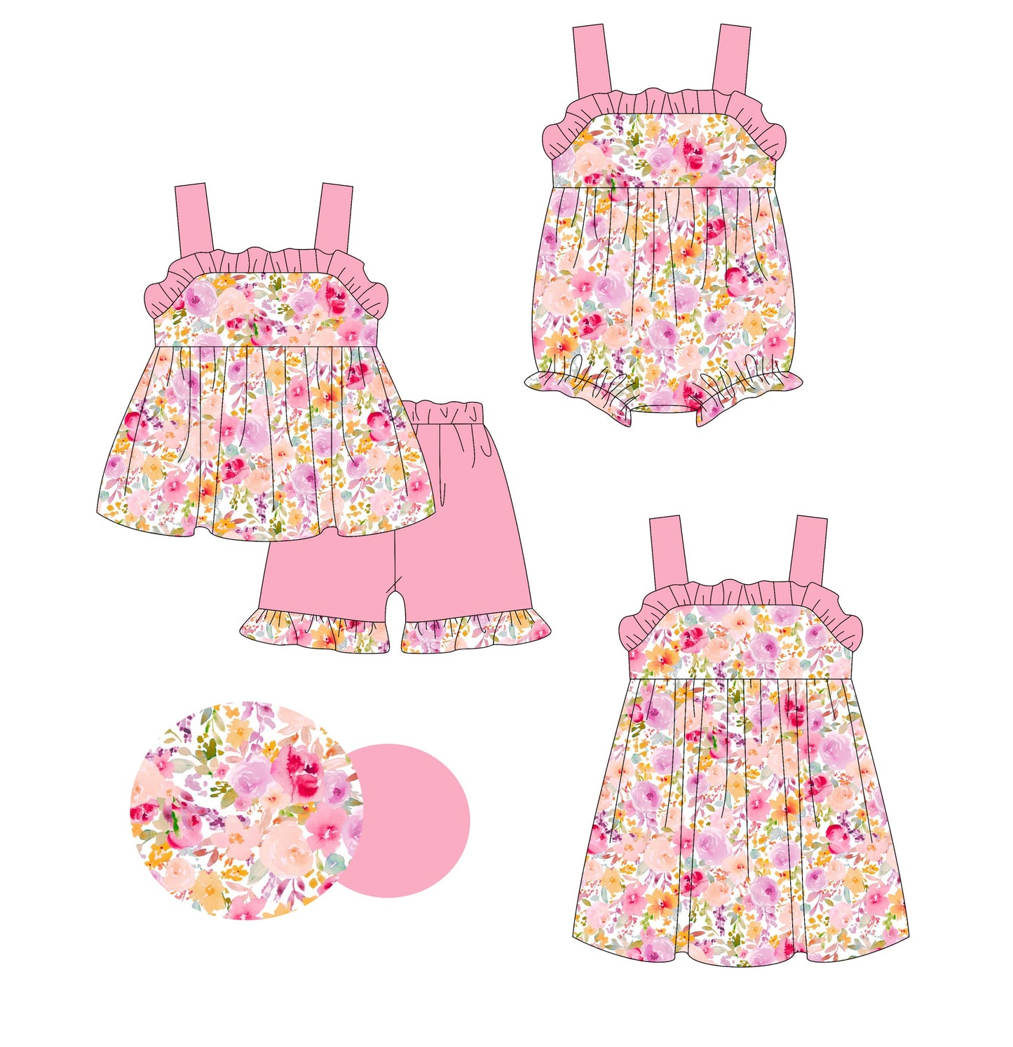 Baby Girl Straps Flower Ruffle Sibling Romper Dress Set ( Moq 5 Each Style ) 3.3
