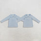Sibling Baby Boys Girls Kids Long Sleeves Blue Stripes Zipper Pullovers Shirts Tops RTS