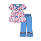 Baby Girl Short Sleeves Bows Flower Tops Blue Ruffle Pants Set Moq 5