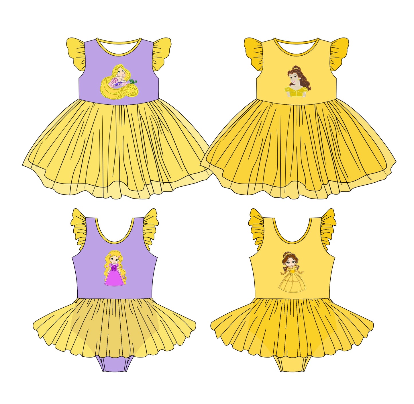 Baby Girl Short Sleeves Princess Sibling Yellow Tulle Romper Dress ( Moq 5 Each Style ) 3.11