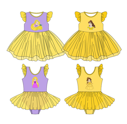 Baby Girl Short Sleeves Princess Sibling Yellow Tulle Romper Dress ( Moq 5 Each Style ) 3.11