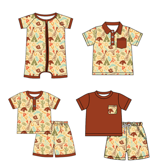 Baby Boy Western Music Cow Sibling Romper Shirt Set ( Moq 5 Each Style ) 2.26