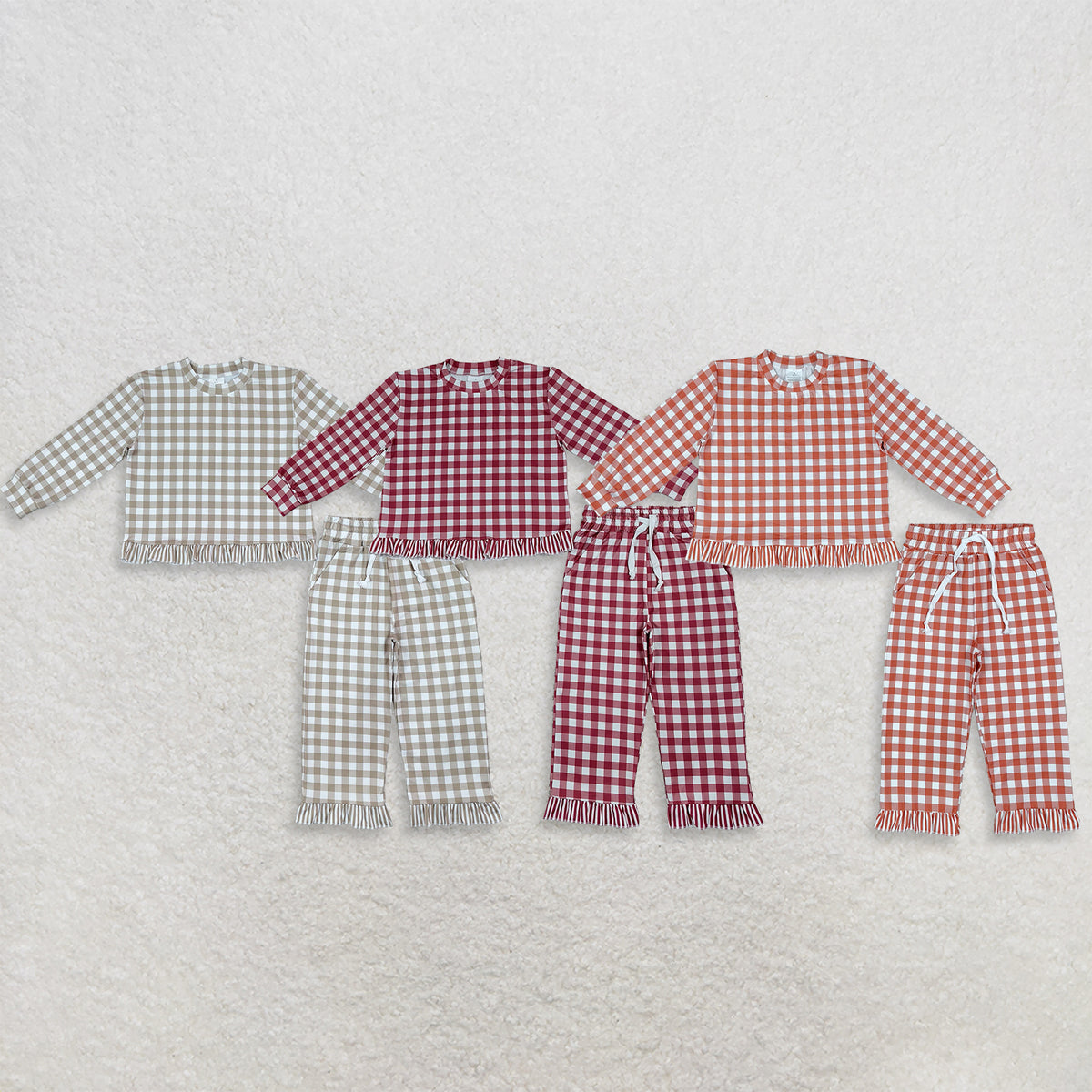 Sibling Baby Girls Kids Long Sleeves Plaid Shirts Pockets Pants Sets Clothes RTS