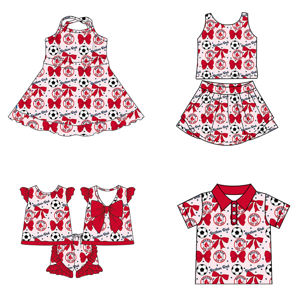 ( Moq 5 each style ) Baby Girl Toddler Team Stars Bows ‌Soccer‌ Sibling Shirt Dress Set