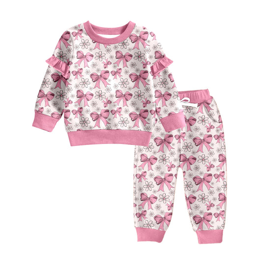 Baby Girl Long Sleeves Bows Flower Shirt Pants Pink Set