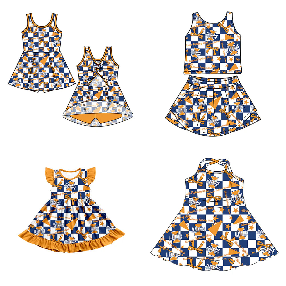 ( Moq 5 each style ) Baby Girl Toddler I Team Bows Cheer Sibling Checked Dress Set 6.30