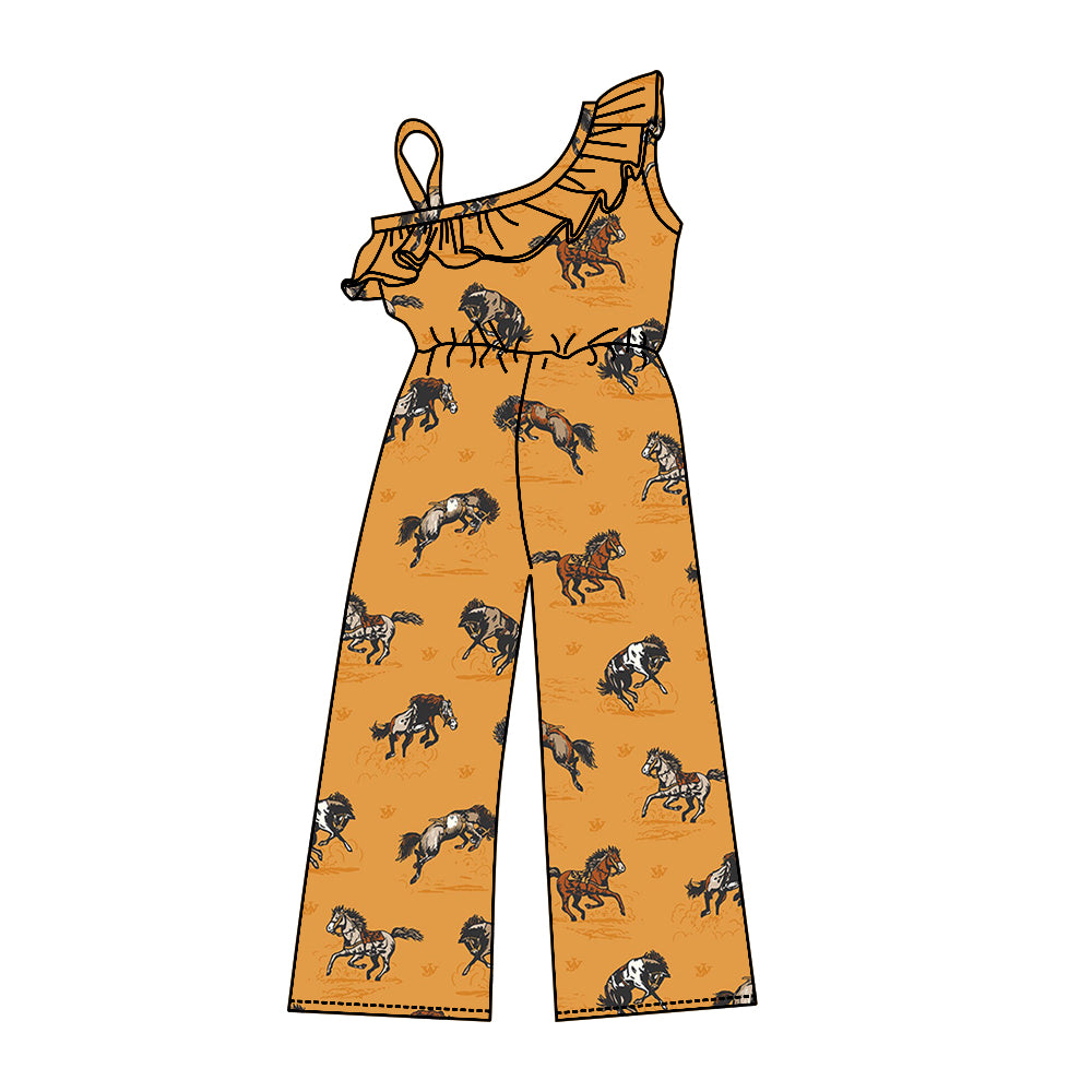 Baby Girl Western Horse Pants Ruffle Jumpsuit