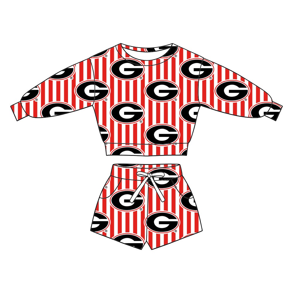 ( Moq 5 ) Baby Girls Kids Long Sleeves Shirt Pockets Shorts Team Set Clothes