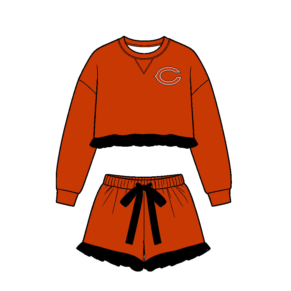 ( Moq 5 ) Baby Girls Kids Long Sleeves Ruffle Shirt Shorts Team Set Clothes
