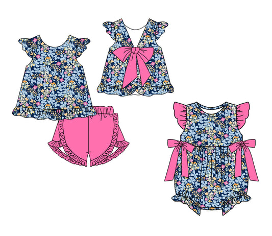 ( Moq 5 Each Style ) Sibling Baby Girls Kids Flower Bows Tops Shorts Set Romper Summer Clothes