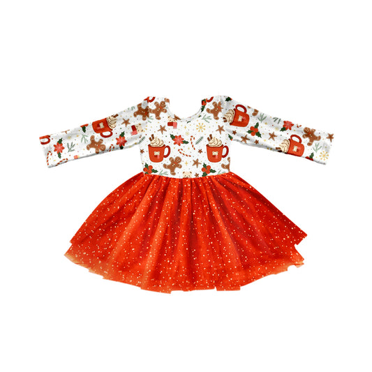 Baby Girl Long Sleeves Christmas Gingerbread Tulle Dress