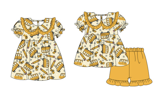 ( Moq 5 Each Style ) Baby Girls Kids Pencil Flower Sibling Back to School Dress Set