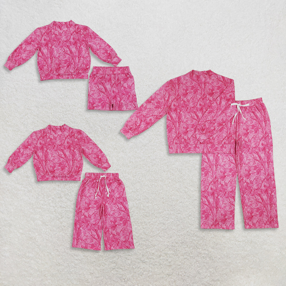 Sibling Baby Girls Adult Women Long Sleeves Leaves Pockets Camo Sets Pink Clothes RTS