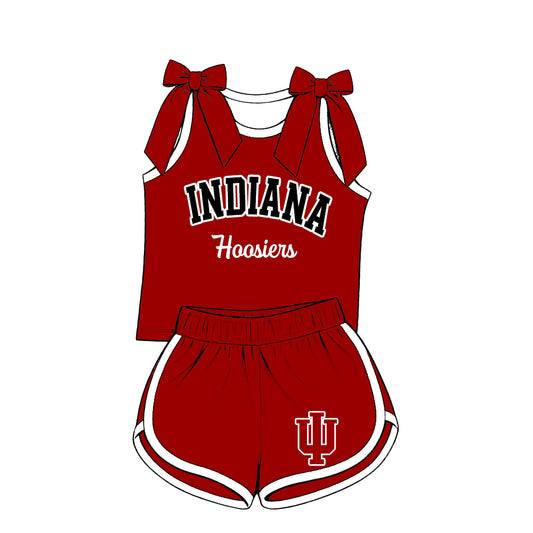 ( Moq 5 ) Baby Girls Kids Sleeveless Bows Shirt Shorts Team Set Cheer Clothes