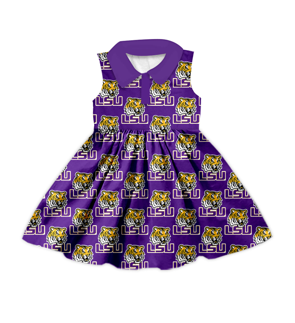 ( Moq 5 each style ) Baby Boy Girl Toddler Team Tiger Sibling Purple Dress Shirt Set 7.12
