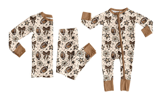 ( Moq 5 Each Style ) Baby Girl Toddler Football Bows Flower Plaid Sibling Pajamas Romper Set