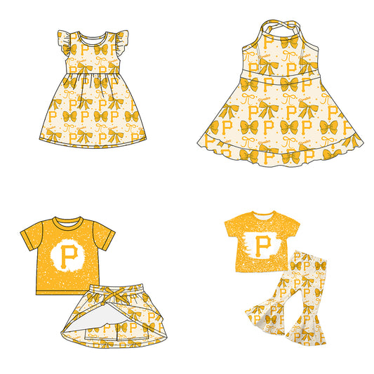 ( Moq 5 each style ) Baby Boy Girl Toddler Team Yellow Bows ‌Sibling Dress Set