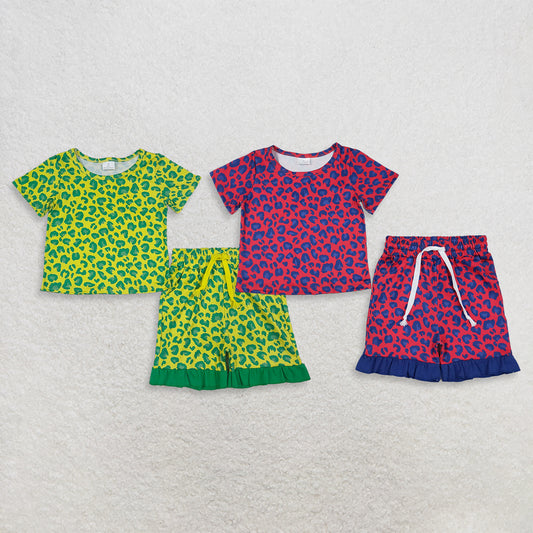 Sibling Baby Girls Kids Short Sleeves Leopard Shirts Pockets Shorts Summer Sets Clothes RTS