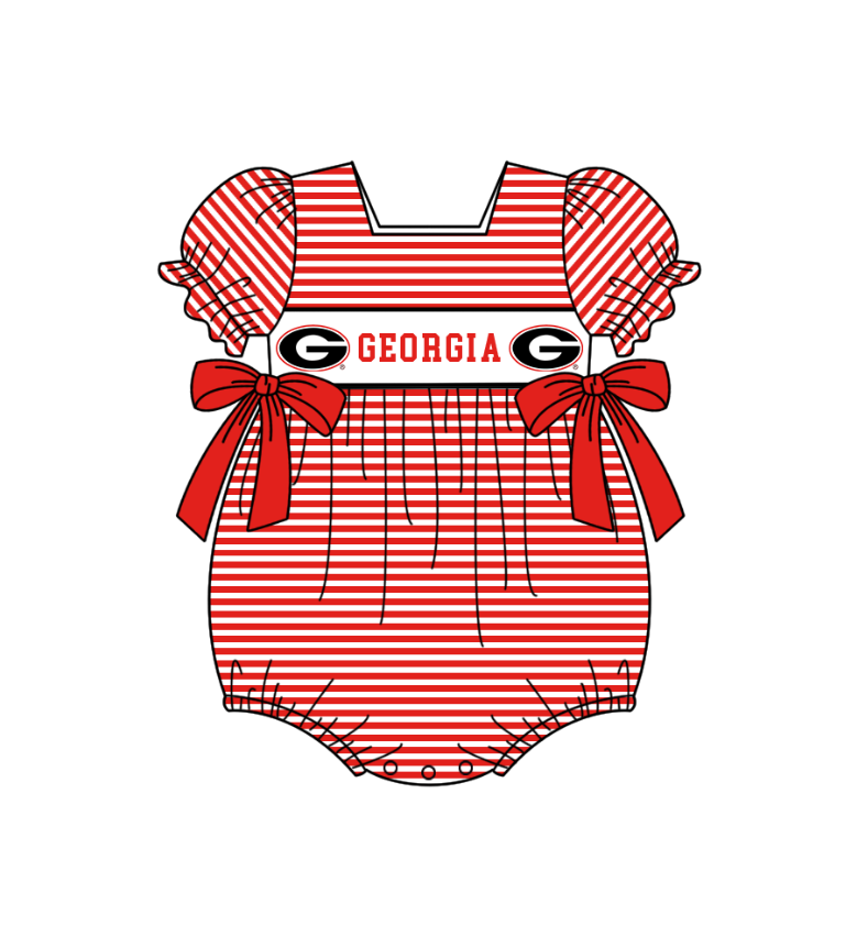 ( Moq 5 ) Baby Girls Kids Short Sleeves Red Stripes Bows Team Romper