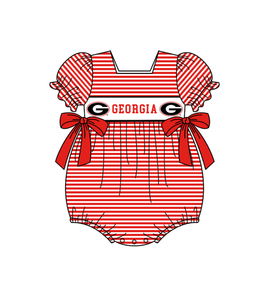 ( Moq 5 ) Baby Girls Kids Short Sleeves Red Stripes Bows Team Romper