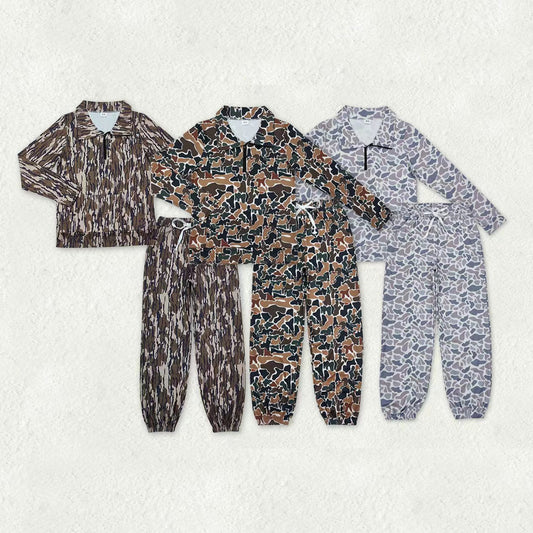 Sibling Adult Women Long Sleeves Camo Zipper Pullover Yoga Pockets Pants Clothes Sets RTS