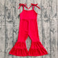 Baby Girl Straps Bell Pants Bottom Ribbed Red Jumpsuit RTS
