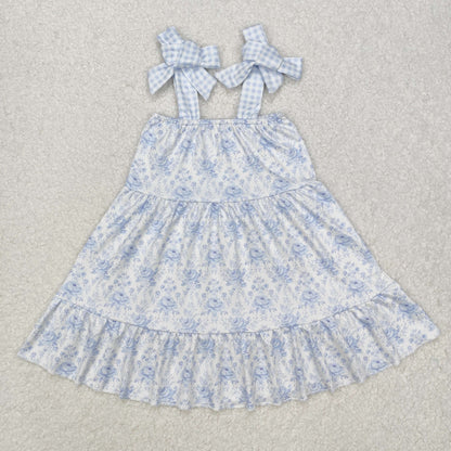 Baby Girl Straps Blue Flower Knee Length Dress