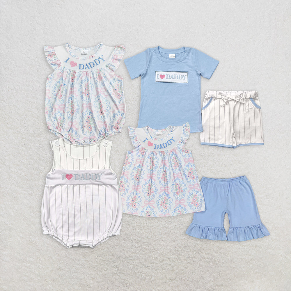Baby Boy Girl Kids Embroidery I Love Daddy Sibling Romper Clothes Set RTS