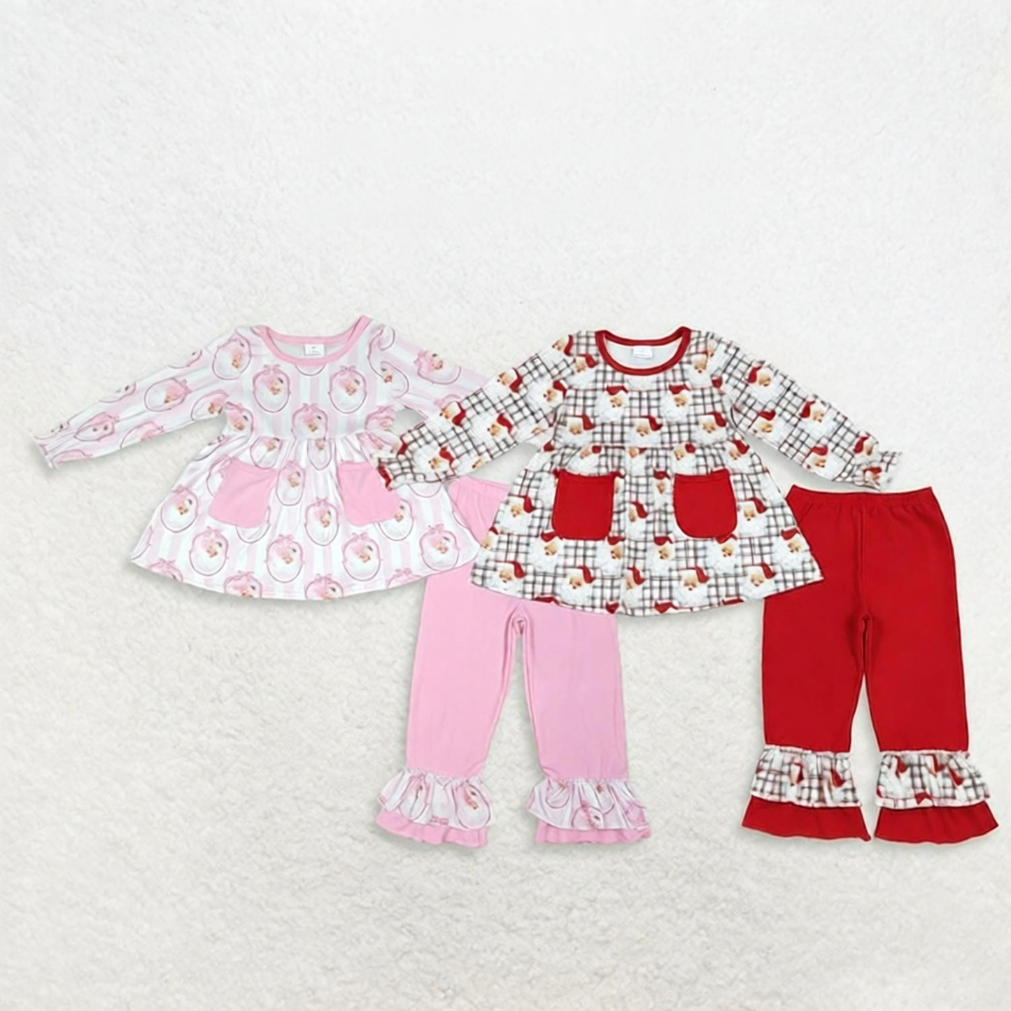 Sibling Baby Girl Kids Long Sleeves Christmas Santa Pockets Tunic Pants Sets Clothes RTS