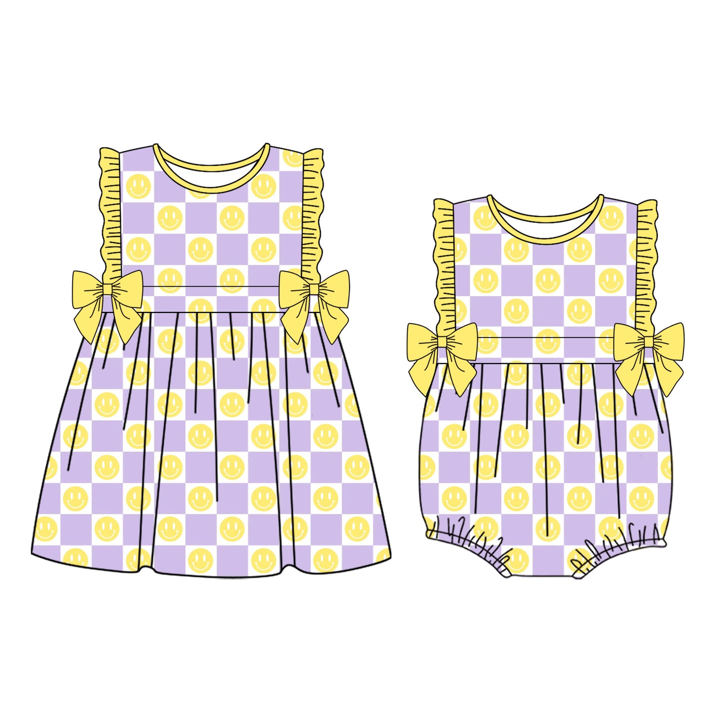 ( Moq 5 Each Style ) Sibling Baby Girls Kids Bows Plaid Smile Romper Dress Summer Clothes