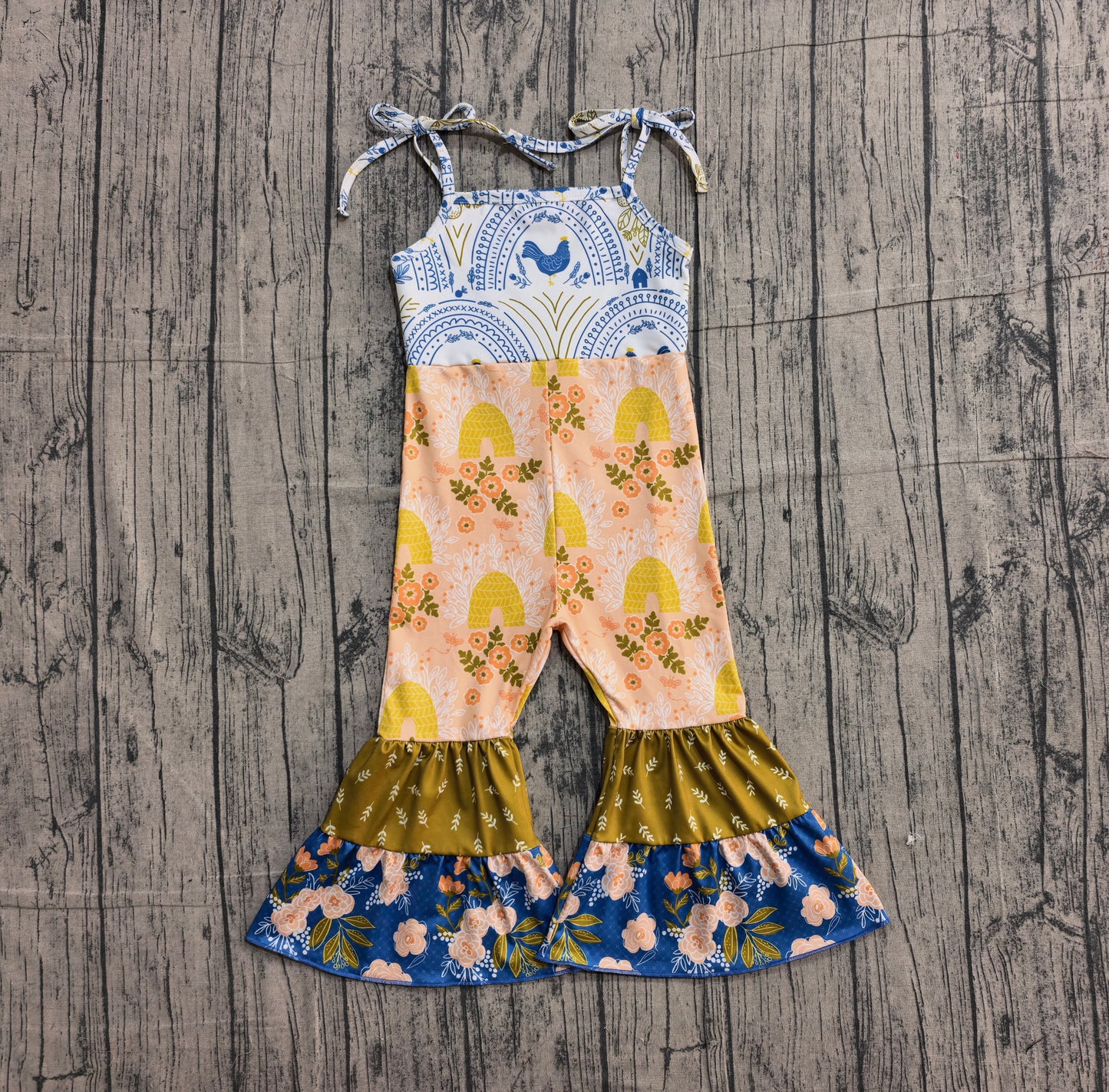 Baby Girls Kids Straps Chicken Flowers Bell Pants Jumpsuit