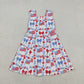 Baby Girls Kids Flags Bows Flowers 4th of July Shorts Knee Length Yoga Dress RTS