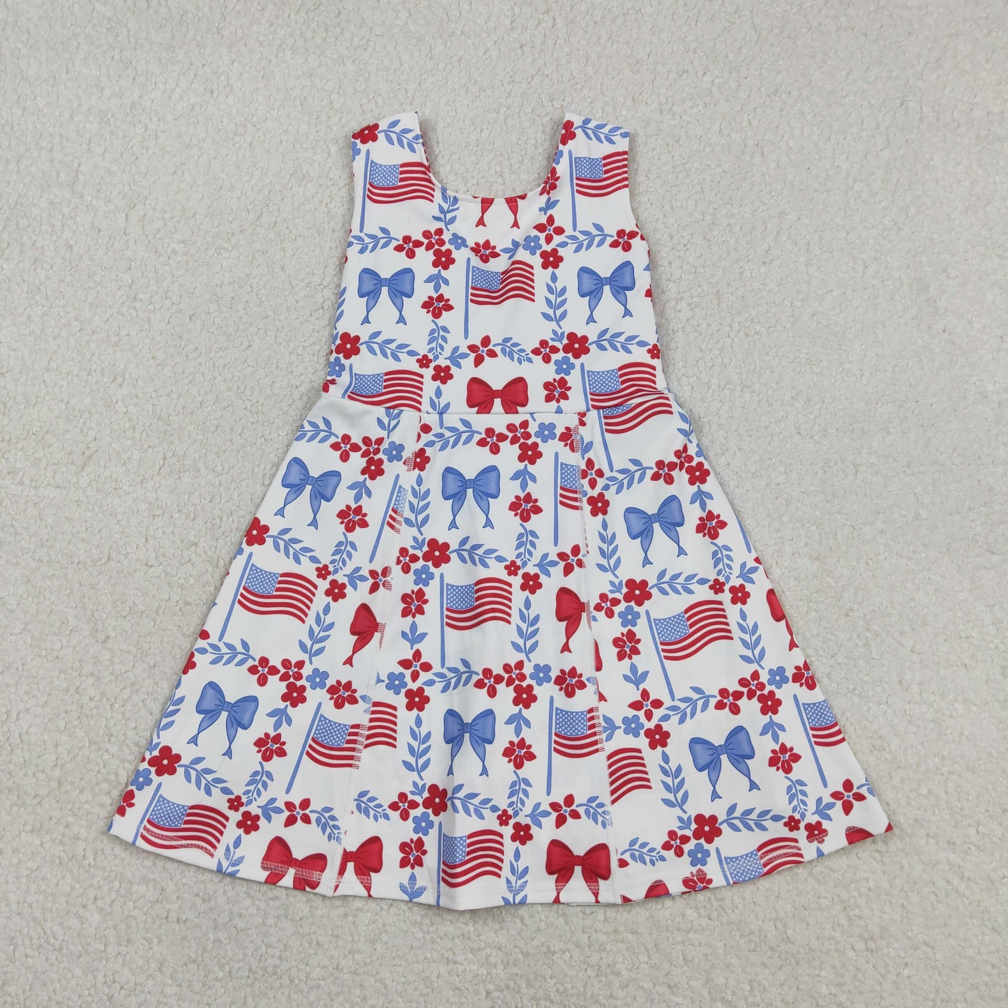 Baby Girls Kids Flags Bows Flowers 4th of July Shorts Knee Length Yoga Dress RTS