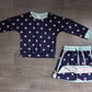 ( No moq ) Preorder Baby Girls Kids Long Sleeves Dots Shirt Skirt Shorts Navy Set Clothes