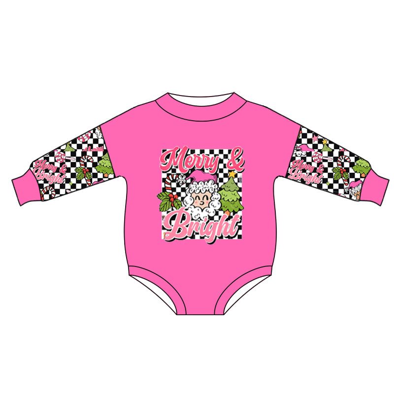 Baby Girl Long Sleeves Christmas Merry Pink Bubble Romper