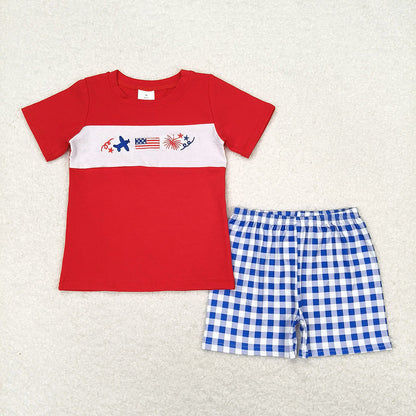 Baby Boy Girl July 4th Embroidery Flag Sibling Romper Dress Set