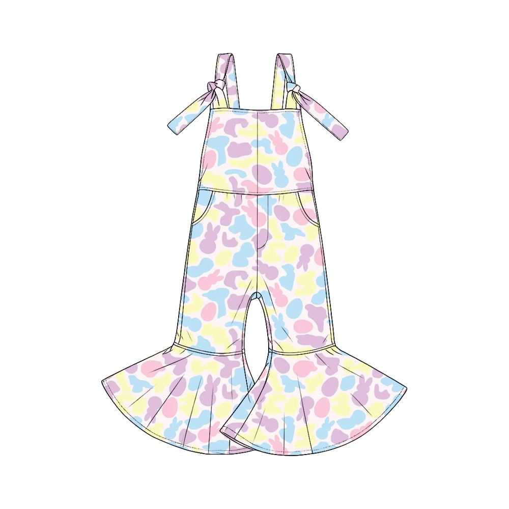 ( Moq 5 ) Preorder Baby Girls Kids Easter Rabbits Eggs Camo Overalls Jumpsuit Clothes