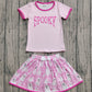 Baby Girl Short Sleeves Spooky Shirt Ghost Bows Hearts Skorts Halloween Pink Set RTS