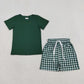 Baby Boys Green Short Sleeves Shirt Plaid Pockets Shorts Summer Clothes Set RTS