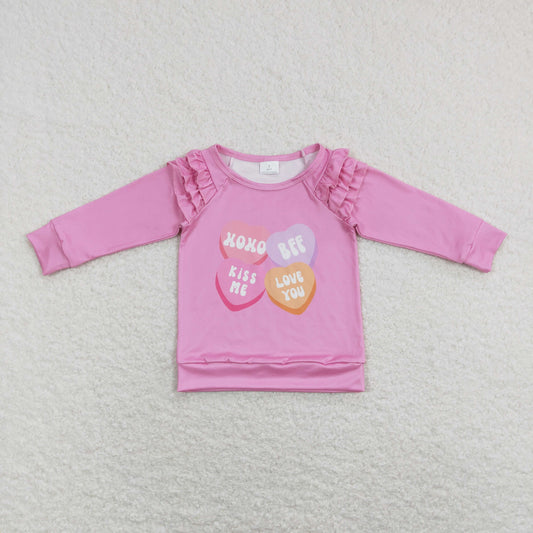 GT0425 Valentine's Day Baby Girl Pink Long Sleeves Hearts Shirt