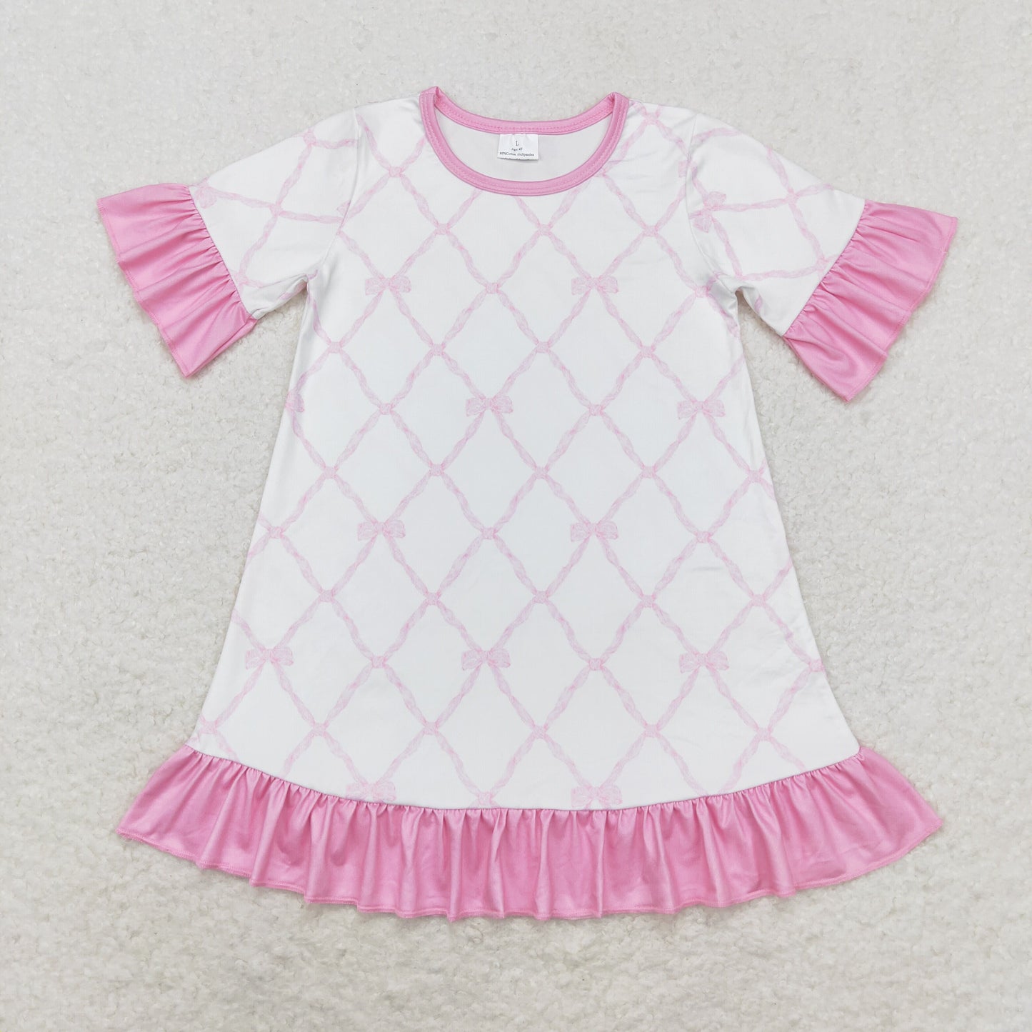 Baby Girl Short Sleeves Pink Bows Ruffle Dress