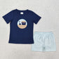 RTS Baby Boy Short Sleeves Embroidery Navy Beach Shirt Stripes Shorts Clothes Set