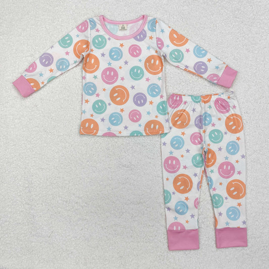 Baby Girl Long Sleeves Colorful Smile Star Shirt Pants Pajamas Bamboo Set