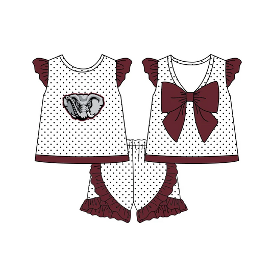 Baby Girl Team Elephant Tops Ruffle Shorts Set