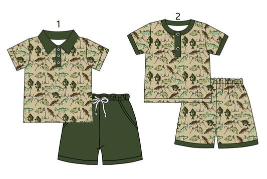 ( Moq 5 Each Style ) Baby Boys Kids Short Sleeves Fishing Sibling Hunting Sets