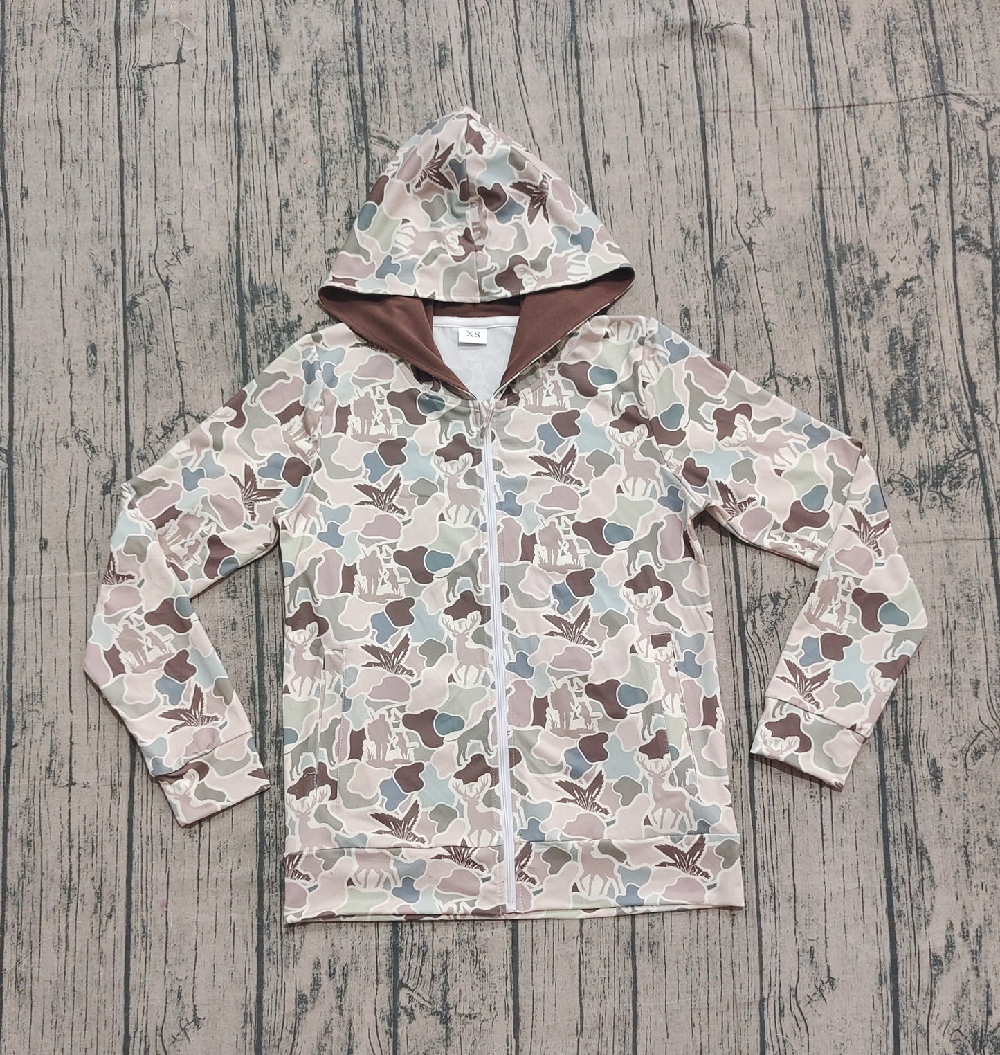 Adult Man Ducks Dogs Deer Camo Pockets Hoodie Zipper Men Cardigan Hunting Tops RTS