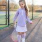 RTS Baby Girl Long Sleeves Purple Zipper Shirt Plaid Pocket Skorts Shorts Skirt Active Wear Clothes Set