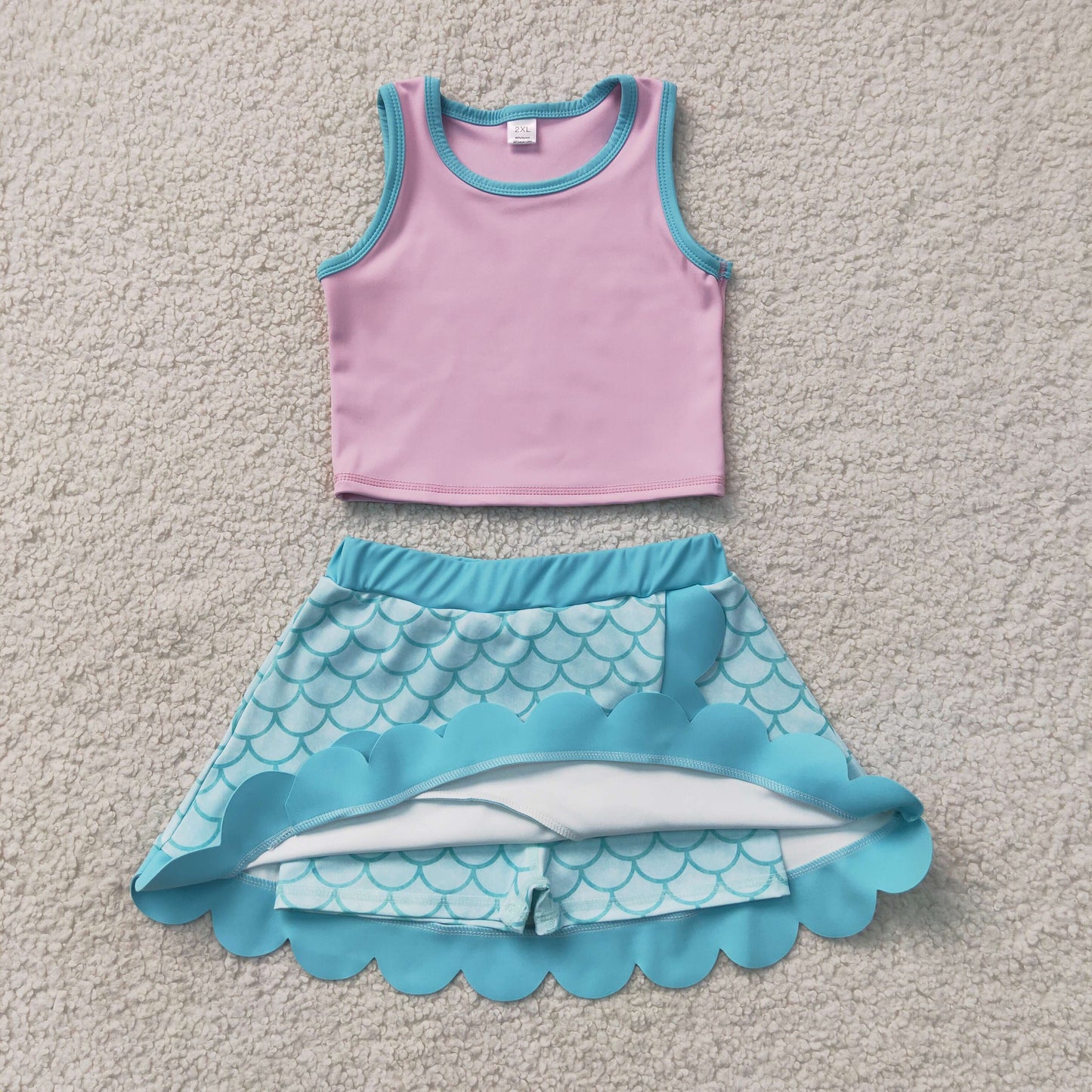 Baby Girls Kids Pink Shirt Scallop Green Skirt Shorts Yoga Active Set Clothes