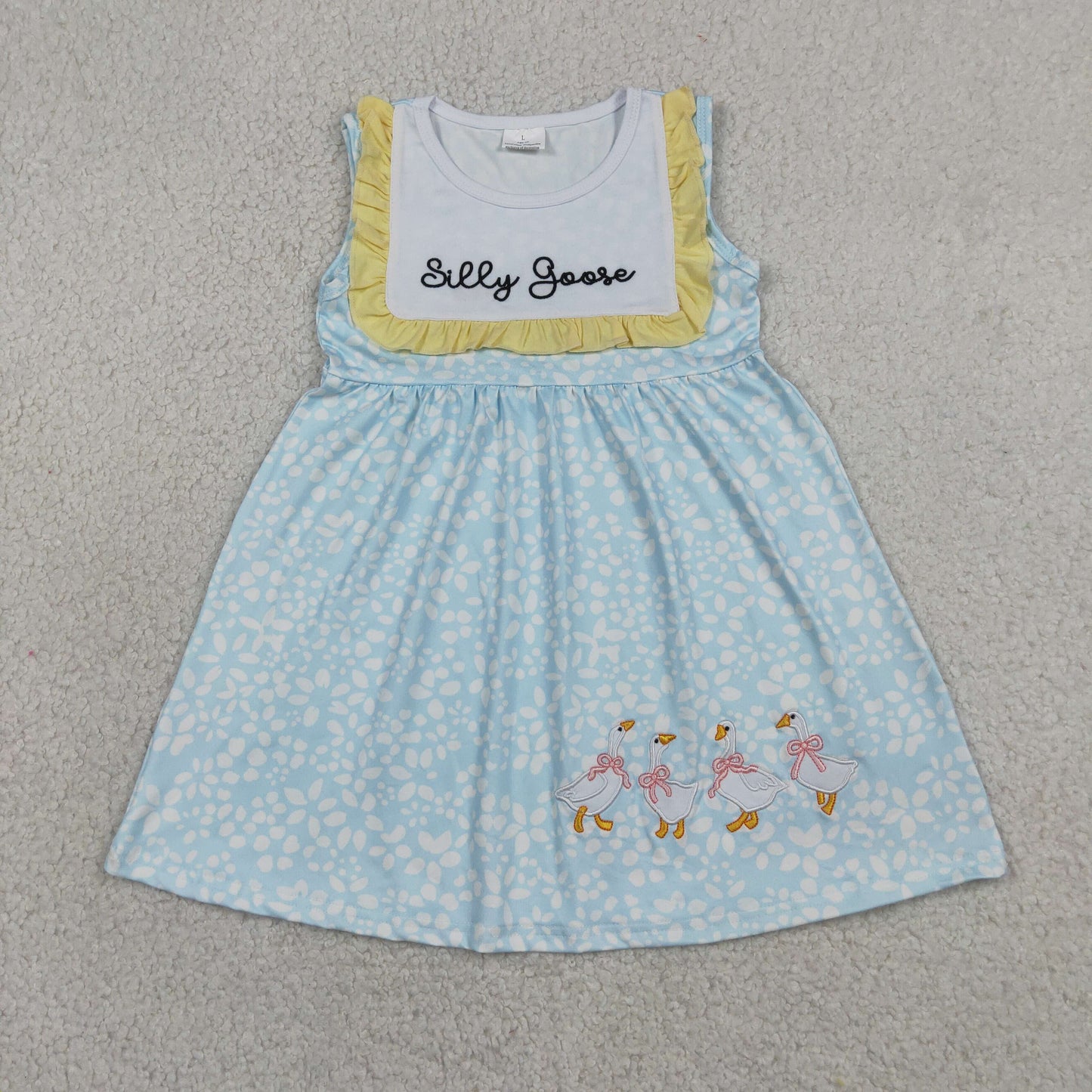 Baby Girls Kids Embroidery Goose Bows Floral Ruffle Knee length Dress RTS